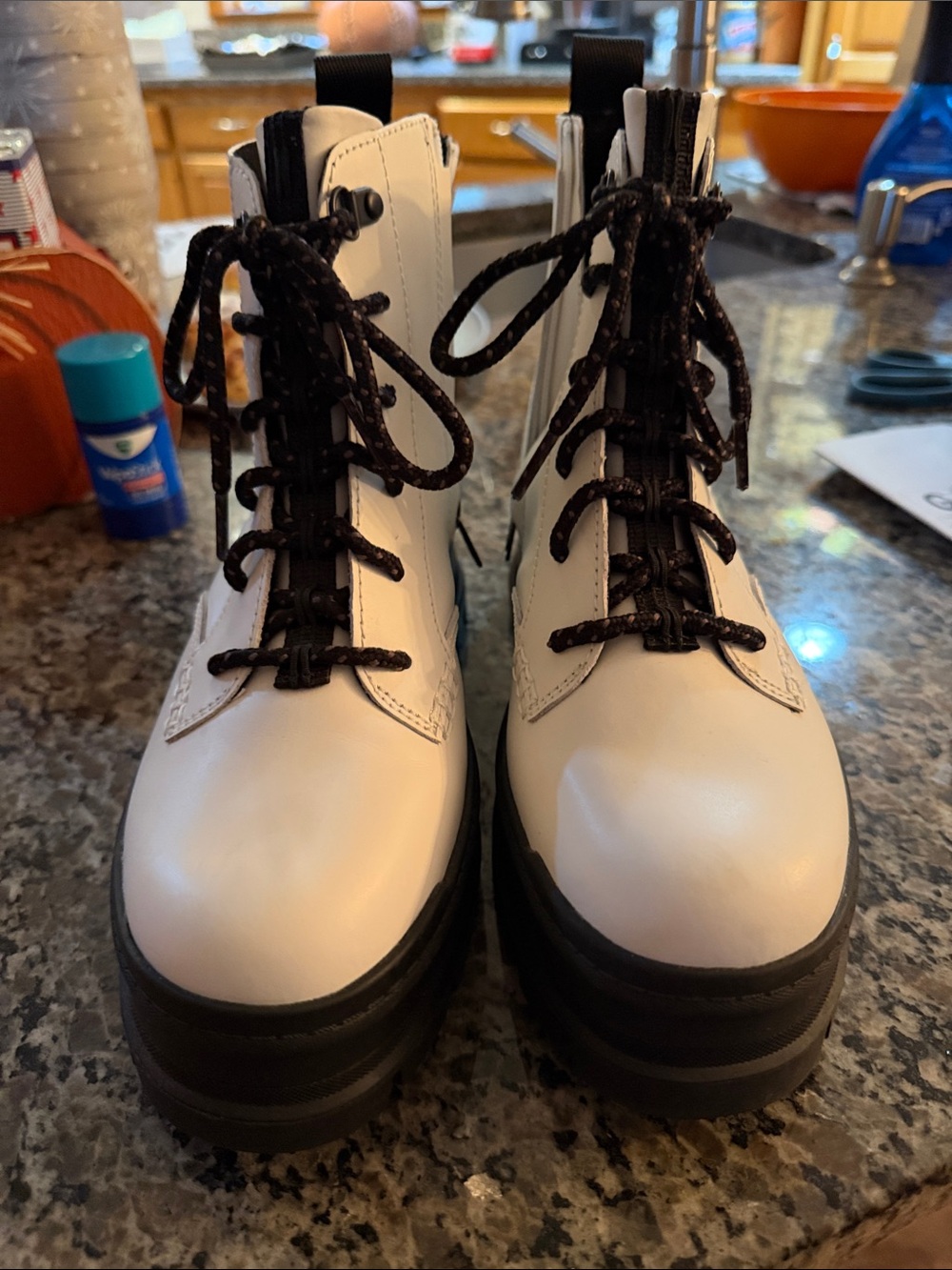 UGG White Lace-Up Platform Boots with Black Soles